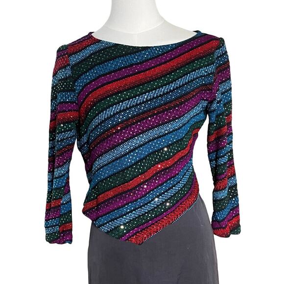 St. John Evening Sequin Stretch Knit Asymmetrical Top Size 8 Cocktail Party - Picture 5 of 12